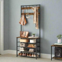 Rackhams Industrial Coat Stand with Shoe Storage - Hall Tree with 9 Hooks - thumbnail 2