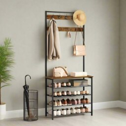Rackhams Industrial Coat Stand with Shoe Storage - Hall Tree with 9 Hooks - thumbnail 1
