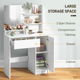 Rackhams Dressing Table with Mirror and Stool, Makeup Desk for Bedroom, White - thumbnail 4