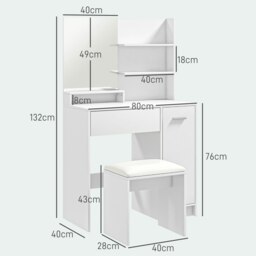 Rackhams Dressing Table with Mirror and Stool, Makeup Desk for Bedroom, White - thumbnail 3