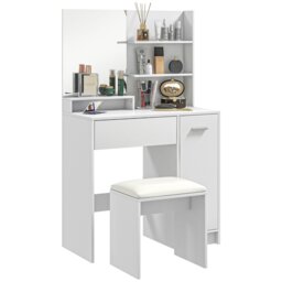 Rackhams Dressing Table with Mirror and Stool, Makeup Desk for Bedroom, White - thumbnail 2
