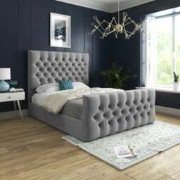 Rackhams Novara Upholstered Soft Velvet Bed Frame - Grey - Blue - Small single - thumbnail 2