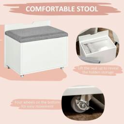 Rackhams Dressing Table with Flip-up Mirror and Storage Stool, Vanity Table with Drawer and Hidden Compartments for Bedroom, Living Room, White - thumbnail 6