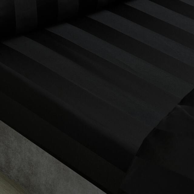 Rackhams So Soft Satin Stripe Fitted Sheet Black - Super King - Black - image 1