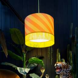 "Rackhams Marmalade Helter Skelter Velvet Lampshades With Fringing - Ceiling Pendant / Arc Lamp - 35cm diameter x 20cm height / 14"" x 8""" - thumbnail 3