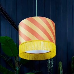 "Rackhams Marmalade Helter Skelter Velvet Lampshades With Fringing - Ceiling Pendant / Arc Lamp - 35cm diameter x 20cm height / 14"" x 8""" - thumbnail 1