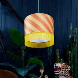"Rackhams Marmalade Helter Skelter Velvet Lampshades With Fringing - Ceiling Pendant / Arc Lamp - 35cm diameter x 20cm height / 14"" x 8""" - thumbnail 2