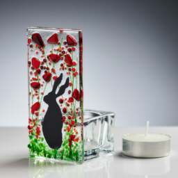 Rackhams Fused Glass Tea Light Holder – Hare & Poppy Design (Handmade)