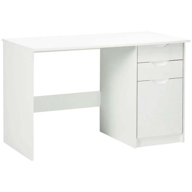 Rackhams Computer Desk with Drawers, High Gloss Home Office Desk with Storage Cabinet, Study Workstation, 120 x 60cm, White - image 1