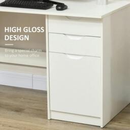 Rackhams Computer Desk with Drawers, High Gloss Home Office Desk with Storage Cabinet, Study Workstation, 120 x 60cm, White - thumbnail 4