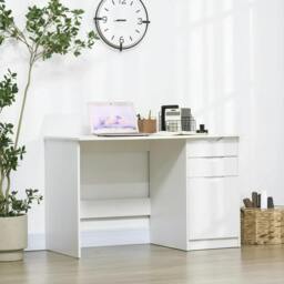 Rackhams Computer Desk with Drawers, High Gloss Home Office Desk with Storage Cabinet, Study Workstation, 120 x 60cm, White - thumbnail 2