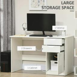 Rackhams Computer Desk with Drawers, High Gloss Home Office Desk with Storage Cabinet, Study Workstation, 120 x 60cm, White - thumbnail 5