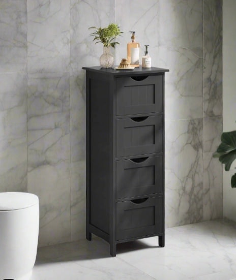 Rackhams Black Bathroom Floor Storage Cabinet – Freestanding Unit with 4 Drawers - image 1