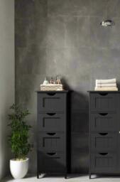 Rackhams Black Bathroom Floor Storage Cabinet – Freestanding Unit with 4 Drawers - thumbnail 2
