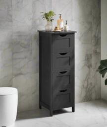 Rackhams Black Bathroom Floor Storage Cabinet – Freestanding Unit with 4 Drawers - thumbnail 1