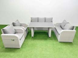 Rackhams 7 Seater Garden Furniture Set PE Rattan Garden Sofa Set with Rectangular Dining Table Light Grey - thumbnail 1