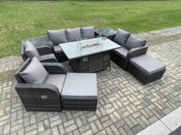 Rackhams Rattan Outdoor Garden Furniture Set with Gas Fire Pit Table, 2 Sofas, 2 Chairs, 2 Side Tables, 2 Footstools - 9 Seater - Dark Grey - thumbnail 2