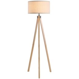 Rackhams Wood Tripod Floor Lamp Home Lighting Elegant E27 Bulb Beige - thumbnail 2