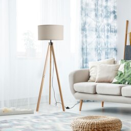 Rackhams Wood Tripod Floor Lamp Home Lighting Elegant E27 Bulb Beige