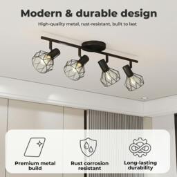 Rackhams 3-4 Way Spotlight Ceiling Light Adjustable Kitchen Spot Light E14 Fixture - 4 Way Black - thumbnail 5