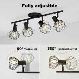 Rackhams 3-4 Way Spotlight Ceiling Light Adjustable Kitchen Spot Light E14 Fixture - 4 Way Black - thumbnail 6