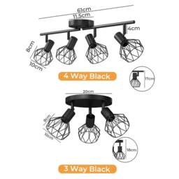 Rackhams 3-4 Way Spotlight Ceiling Light Adjustable Kitchen Spot Light E14 Fixture - 4 Way Black - thumbnail 4