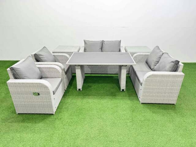 Rackhams Outdoor PE Rattan Sofa Reclining Chair Set Patio Garden Furniture Sets with Cushions 2 Side Tables Light Grey 7 Pieces - image 1