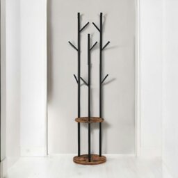Rackhams Industrial Rustic Coat Stand With 2 Shelves