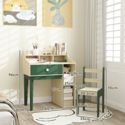Rackhams AIYAPLAY Kids Desk & Chair Set, Children Study, Table & Chair Set with Storage Shelves, Drawer, Kids Table & Chair Set for 3-10 Years - Green - thumbnail 5