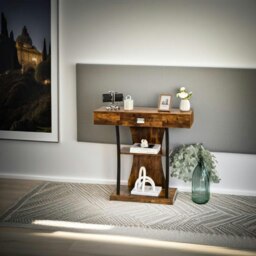 Rackhams Rustic Wooden T-Shaped Console Table with Drawer - thumbnail 4