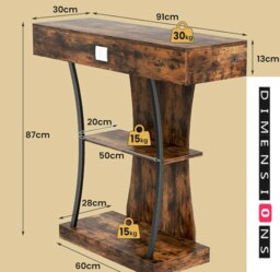 Rackhams Rustic Wooden T-Shaped Console Table with Drawer - thumbnail 2