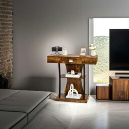 Rackhams Rustic Wooden T-Shaped Console Table with Drawer - thumbnail 5