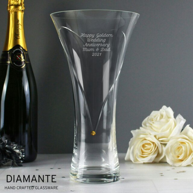 Rackhams Personalised Large Hand Cut Gold Diamante Heart Vase - image 1