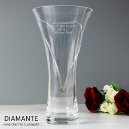 Rackhams Personalised Large Hand Cut Gold Diamante Heart Vase - thumbnail 4
