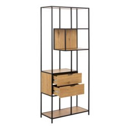 Rackhams Seaford Tall Wild Oak Metal 2 Drawer Bookcase With 4 Shelves - Brown,Black - Wood - 1 - thumbnail 4