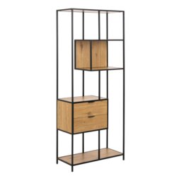 Rackhams Seaford Tall Wild Oak Metal 2 Drawer Bookcase With 4 Shelves - Brown,Black - Wood - 1