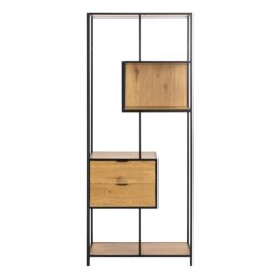 Rackhams Seaford Tall Wild Oak Metal 2 Drawer Bookcase With 4 Shelves - Brown,Black - Wood - 1 - thumbnail 2