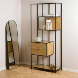 Rackhams Seaford Tall Wild Oak Metal 2 Drawer Bookcase With 4 Shelves - Brown,Black - Wood - 1 - thumbnail 5