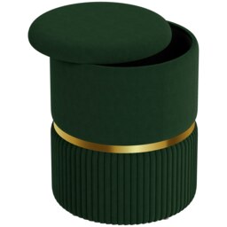Rackhams Round Pouffe Storage Footstool with Cushioned Top - Dark Green - Polyester - 36cm x 36cm x 44cm