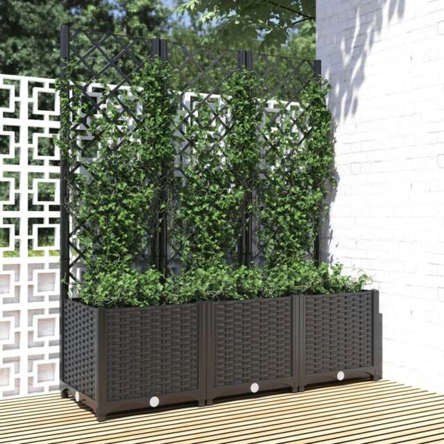 Rackhams Garden Planter with Trellis Black 120x40x136 cm PP - Black - PP (polypropylene) - image 1