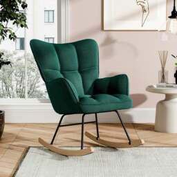 Rackhams 3ft Patchwork Upholstered Rocking Chair with Wooden Skates - Grey&Blue&Black - thumbnail 5