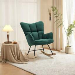 Rackhams 3ft Patchwork Upholstered Rocking Chair with Wooden Skates - Grey&Blue&Black - thumbnail 6