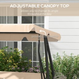 Rackhams 2-in-1 Garden Swing Chair for 3 Person w/ Adjustable Canopy Light Brown - Light Brown - 1 - Swing Bench - thumbnail 4
