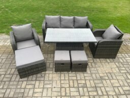 Rackhams Outdoor Rattan Furniture Garden Dining Sets Height Adjustable Rising lifting Table and Chair Set With Lounge Sofa 3 Footstools - thumbnail 2