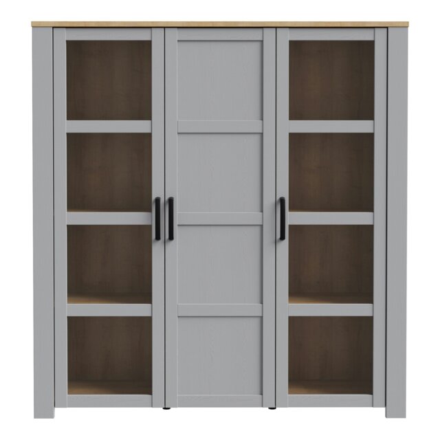 Rackhams Bohol Large Display Cabinet inc. 4x LED Lights in Riviera Oak/Grey Oak - Full Assembly Required - Riviera Oak & Grey Oak - Matt - image 1