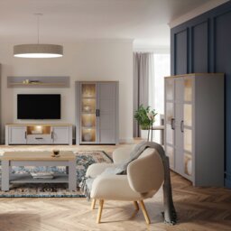 Rackhams Bohol Large Display Cabinet inc. 4x LED Lights in Riviera Oak/Grey Oak - Full Assembly Required - Riviera Oak & Grey Oak - Matt - thumbnail 4
