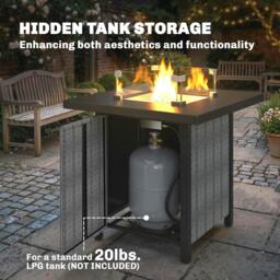 Rackhams Propane Gas Fire Pit Table for Garden, 11.7 KW Smokeless Firepit - Metal, Texteline, Tempered Glass - Gas Fire Pit Table - Black - thumbnail 5