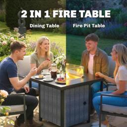 Rackhams Propane Gas Fire Pit Table for Garden, 11.7 KW Smokeless Firepit - Metal, Texteline, Tempered Glass - Gas Fire Pit Table - Black - thumbnail 4