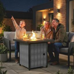 Rackhams Propane Gas Fire Pit Table for Garden, 11.7 KW Smokeless Firepit - Metal, Texteline, Tempered Glass - Gas Fire Pit Table - Black - thumbnail 1