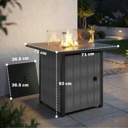 Rackhams Propane Gas Fire Pit Table for Garden, 11.7 KW Smokeless Firepit - Metal, Texteline, Tempered Glass - Gas Fire Pit Table - Black - thumbnail 3